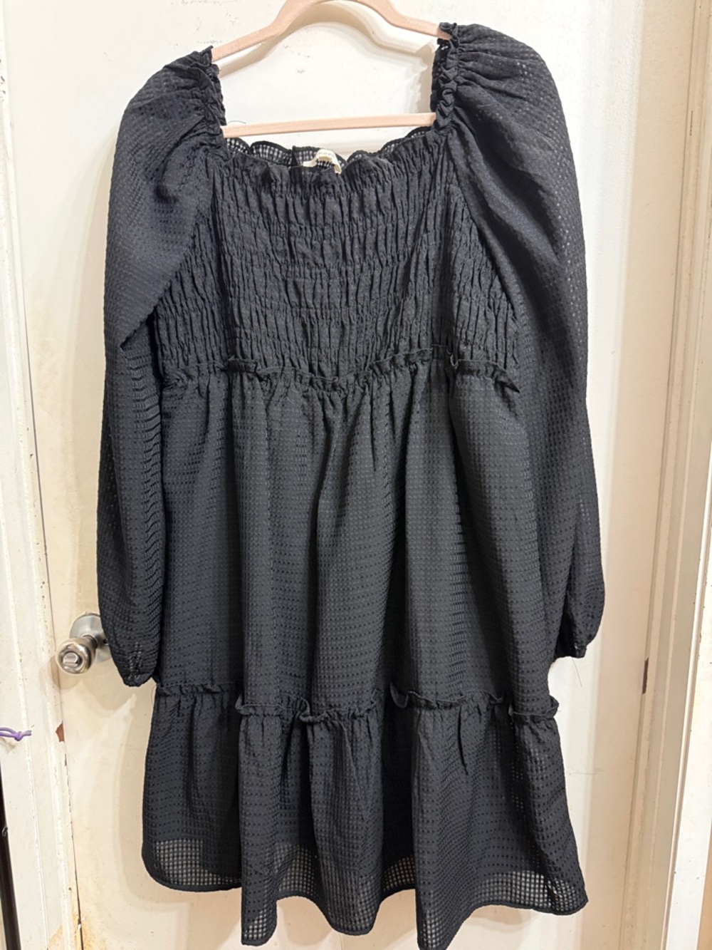 Umgee Black Smocked Top with Textured Fabric